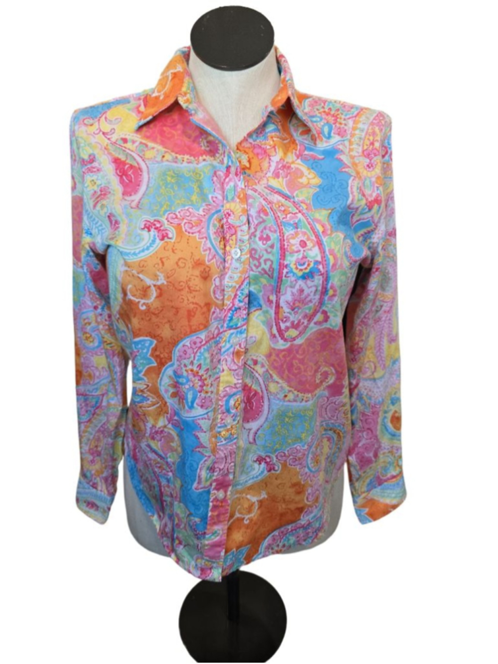 Chaps paisley colorful blouse with a 70's vintage vibe Size L